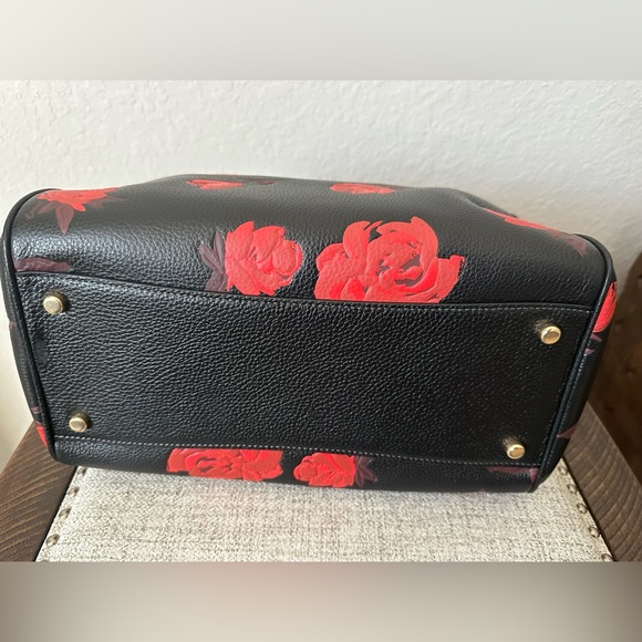 Coach Rowan Large Satchel Bag With Floral Print CCE27  Black/Red - Picture 8 of 13
